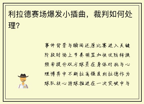 利拉德赛场爆发小插曲，裁判如何处理？